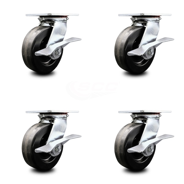 6 Inch Heavy Duty Phenolic Caster Set with Ball Bearings and Brakes SCC